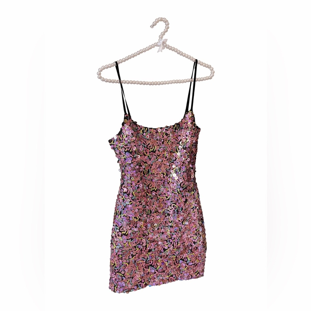 City Studio Black Sequin-Trim Cami Dress with Iridescent Accents